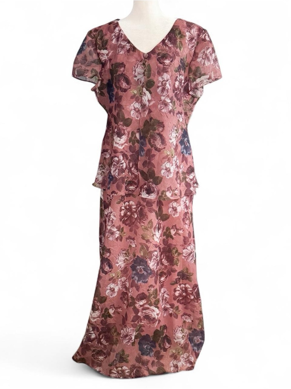 Vintage 80s Miss Dorby Pink Floral Maxi Dress Petite 14P